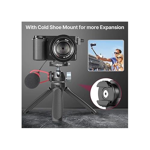  ULANZI Camera Tripod, MT-46 Aluminum Alloy Phone Tripod for Camera with F38 Quick Release Plate, 4 Levels Adjustment 360 Ball Head with Cold Shoe Lightweight Portable Vlog Travel Selfie Stick for DSLR