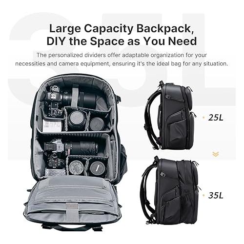  ULANZI BP10 35L Hardshell Camera Backpack, Professional Waterproof Photography Camera Case Anti Theft Travel for Photographers Unisex Drone DSLR Mirrorless Camera Lens Tripod Holder 17'' Laptop Black