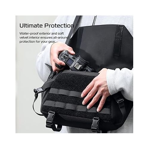  ULANZI Sling Camera Case with Tripod Holder, Small Compact Camera Tactical Shoulder Bags for DSLR/SLR/Mirrorless Cameras, Waterproof Crossbody Bag Women Men, Black BC08