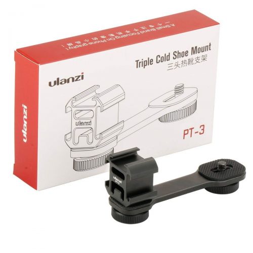  Ulanzi PT-3 Triple Cold Shoe Mounts Plate Microphone Led Video Light Extension Bracket Microphone Stand Rig Bracket Compatible for DJI OSMO Mobile 2 Zhiyun Smooth 4/Feiyu Vimble 2