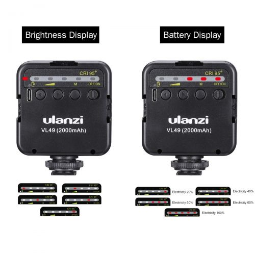  ULANZI VL49 2000mAh LED Video Light w 3 Cold Shoe, Rechargeable Soft Light Panel for DJI OSMO Mobile 3 Pocket Zhiyun Smooth 4 Sony RX100 VII Canon G7X Mark III A6400 6600 Camera Go