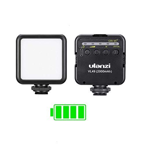  ULANZI VL49 2000mAh LED Video Light w 3 Cold Shoe, Rechargeable Soft Light Panel, Portable Photography Lighting for DJI OSMO Sony DSLR Canon Camera GoPro Vlogging