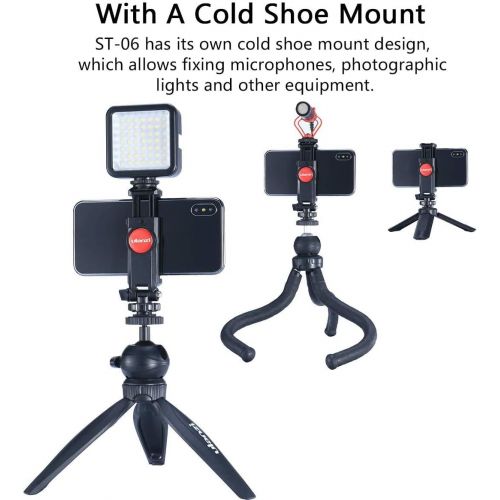  ULANZI ST-06 Camera Hot Shoe Phone Holder Flexible Phone Tripod Mount Adapter w Cold Shoe Mount for Microphone LED Light for DJI Ronin SC iPhone Samsung Canon Nikon DSLR Camera Rin