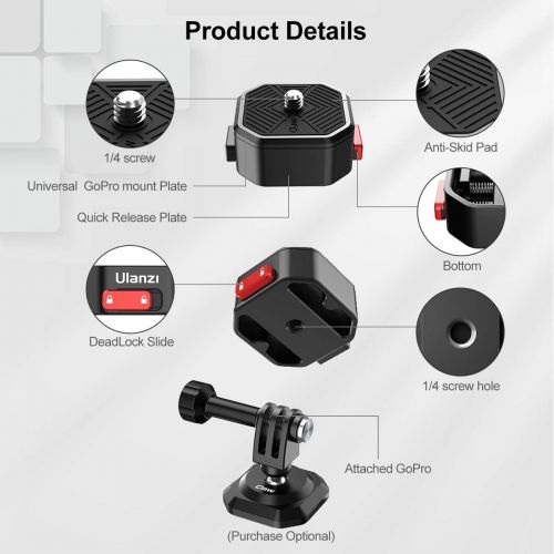  ULANZI Claw Quick Release Plate Tripod QR Camera Mount Adapter, Quick Setup Kit with 1/4 Screw for Canon/Sony/Nikon Cameras/Zhiyun/Feiyu/DJI/Moza Stablizers Switch Between Tripod/M