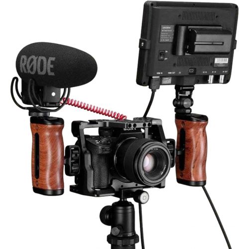  ULANZI UURig R027 Left Right Wood Handgrip Compatible with Sony, Panasonic, Canon Camera Cage Rigs Built in Cold Shoe and Threaded Mounts for Accessories