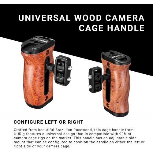  ULANZI UURig R027 Left Right Wood Handgrip Compatible with Sony, Panasonic, Canon Camera Cage Rigs Built in Cold Shoe and Threaded Mounts for Accessories