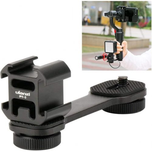  Ulanzi PT-3 Triple Cold Shoe Gimbal Microphone Mount Extenstion Bar, w 1/4 inch Adapter Video Light Microphone Mount Compatible for DJI OM 4/OSMO Mobile3/Zhiyun Smooth q 4/Feiyu Gi