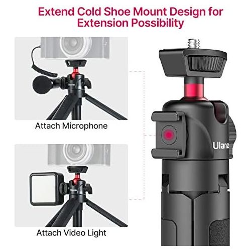  Ulanzi MT-16 Camera Tripod Stand Holder, Mini Tabletop Tripod Selfie Stick with Cold Shoe, Travel Tripod for iPhone 12 Canon G7X Mark III Sony ZV-1 RX100 VII A6600 Vlogging Filmmak