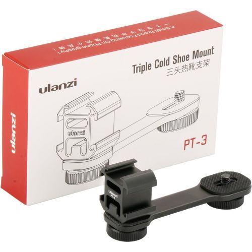  Ulanzi PT-3 Triple Cold Shoe Gimbal Microphone Mount Extenstion Bar, w 1/4 inch Adapter Video Light Microphone Mount Compatible for DJI OM 4/OSMO Mobile3/Zhiyun Smooth q 4/Feiyu Gi