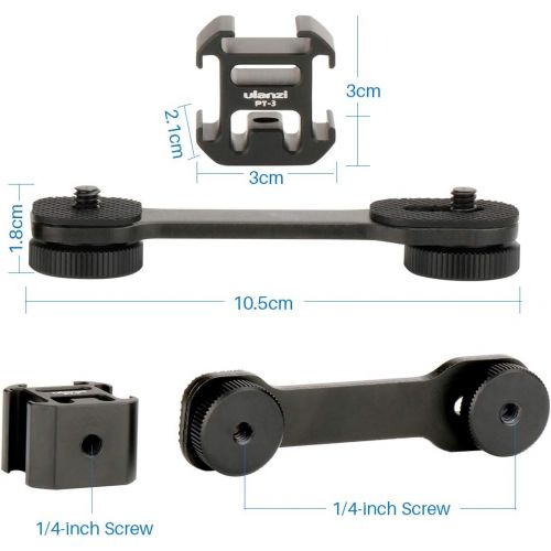  Ulanzi PT-3 Triple Cold Shoe Gimbal Microphone Mount Extenstion Bar, w 1/4 inch Adapter Video Light Microphone Mount Compatible for DJI OM 4/OSMO Mobile3/Zhiyun Smooth q 4/Feiyu Gi