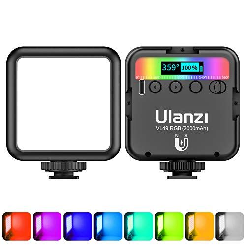  ULANZI VL49 RGB Video Lights, LED Camera Light 360° Full Color Portable Photography Lighting w 3 Cold Shoe, 2000mAh Rechargeable CRI 95+ 2500-9000K Dimmable Panel Lamp Support Magn