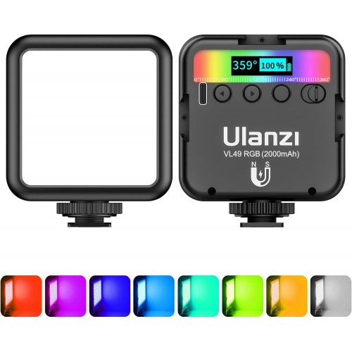  ULANZI VL49 RGB Video Lights, LED Camera Light 360° Full Color Portable Photography Lighting w 3 Cold Shoe, 2000mAh Rechargeable CRI 95+ 2500-9000K Dimmable Panel Lamp Support Magn