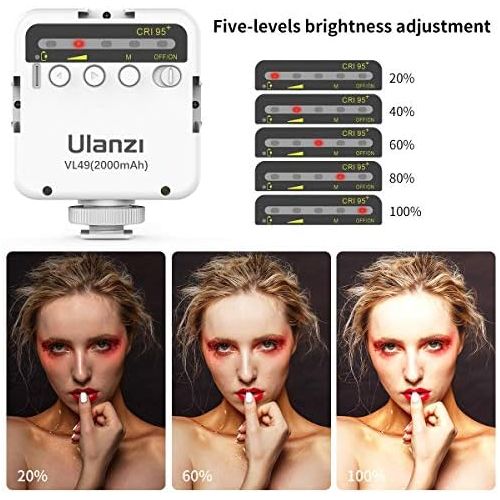  ULANZI VL49 2000mAh LED Video Light w 3 Cold Shoe, Rechargeable Soft Light Panel for DJI OSMO Mobile 3 Pocket Zhiyun Smooth 4 Sony RX100 VII Canon G7X Mark III A6400 6600 Camera Go