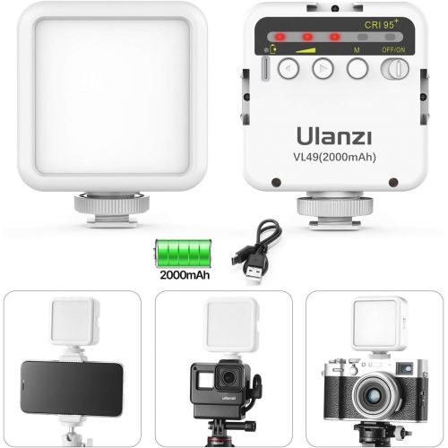  ULANZI VL49 2000mAh LED Video Light w 3 Cold Shoe, Rechargeable Soft Light Panel for DJI OSMO Mobile 3 Pocket Zhiyun Smooth 4 Sony RX100 VII Canon G7X Mark III A6400 6600 Camera Go