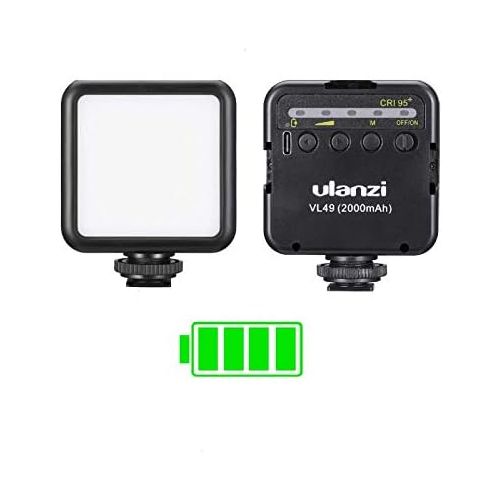  ULANZI VL49 2000mAh LED Video Light w 3 Cold Shoe, Rechargeable Soft Light Panel, Portable Photography Lighting for DJI OSMO Sony DSLR Canon Camera GoPro Vlogging