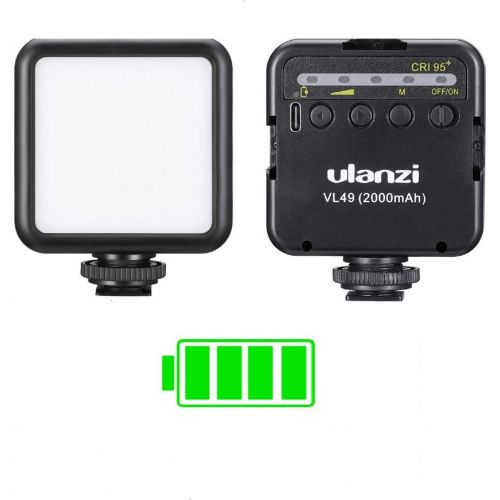  ULANZI VL49 2000mAh LED Video Light w 3 Cold Shoe, Rechargeable Soft Light Panel, Portable Photography Lighting for DJI OSMO Sony DSLR Canon Camera GoPro Vlogging