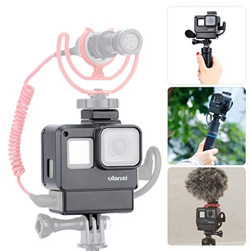  ULANZI V2 Multifunctional Vlogging Case w Cold Shoe Mount for Microphone LED Video Light,Wire Connectable Frame Housing Shell Mount Cage for Gopro Hero 7 6 5 Action Camera Video Vl