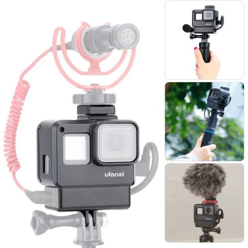  ULANZI V2 Multifunctional Vlogging Case w Cold Shoe Mount for Microphone LED Video Light,Wire Connectable Frame Housing Shell Mount Cage for Gopro Hero 7 6 5 Action Camera Video Vl