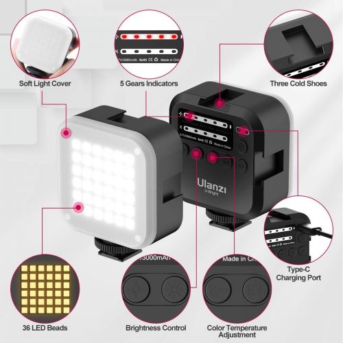  Ulanzi U-Bright LED Video Light on Camera with Tripod, Portable Photography Lighting Kit Photo Studio Fill Lamp with 6 Color Filters, CRI95+ 2700K-6500K Bicolor Dimmable 3000mAh Re