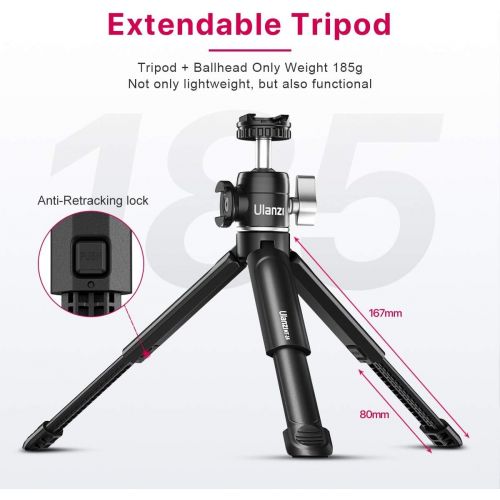  [아마존베스트]ULANZI Mini Camera Tripod with 360° Ball Head & Cold Shoe, Extendable Small Selfie Stick Tabletop Tripod Stand Handle Grip for Camera iPhone 11 Canon G7X Mark III Sony ZV-1 RX100 V