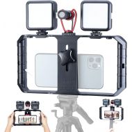 ULANZI Select Smartphone Video Rig with Shortgun Microphone + 2 Led Video Light, Handheld Stabilizer Filmmaking Case w 3 Cold Shoe Vlog Videographing Accessory for iPhone 11 Pro Max Xs 8 Plus Hu