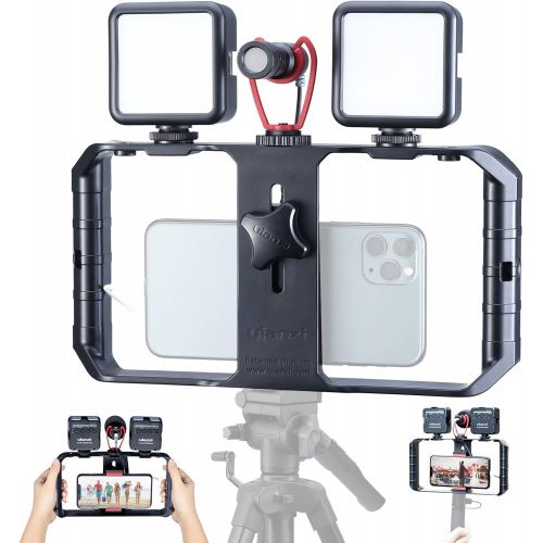  ULANZI Select Smartphone Video Rig with Shortgun Microphone + 2 Led Video Light, Handheld Stabilizer Filmmaking Case w 3 Cold Shoe Vlog Videographing Accessory for iPhone 11 Pro Max Xs 8 Plus Hu