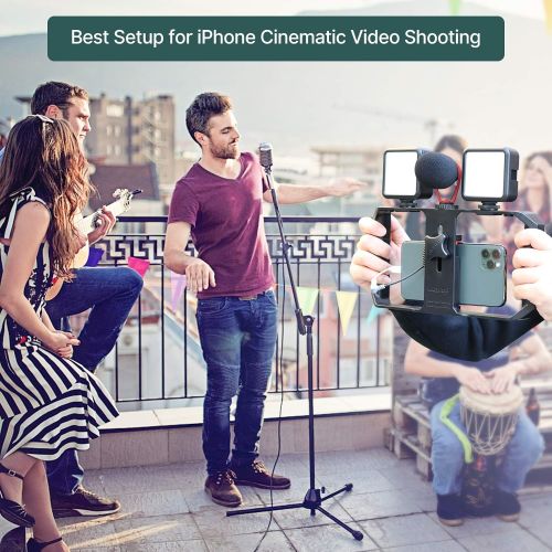  ULANZI Select Smartphone Video Rig with Shortgun Microphone + 2 Led Video Light, Handheld Stabilizer Filmmaking Case w 3 Cold Shoe Vlog Videographing Accessory for iPhone 11 Pro Max Xs 8 Plus Hu