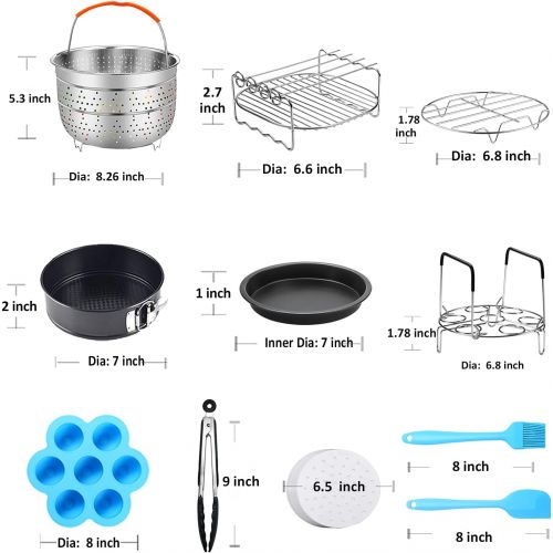  [아마존베스트]ULEE Air Fryer Pressure Cooker Accessories Compatible with Instant Pot Air Fryer Lid 6Qt, Ninja Foodi 6.5 Qt -Including Springform Pan, Pizza Pan, Egg Bites Mold, Skewers Rack and More