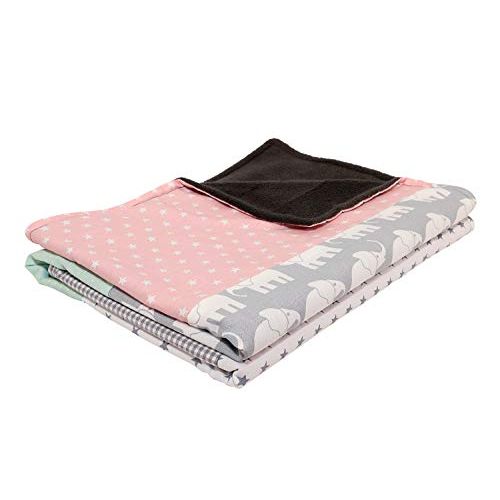  ULLENBOOM Elephant Baby Blanket 27” x 39” - Girls Mint/Pink Color - Star/Checkered Patchwork Design