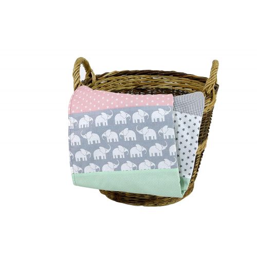  ULLENBOOM Elephant Baby Blanket 27” x 39” - Girls Mint/Pink Color - Star/Checkered Patchwork Design