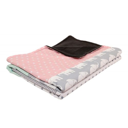  ULLENBOOM Elephant Baby Blanket 27” x 39” - Girls Mint/Pink Color - Star/Checkered Patchwork Design