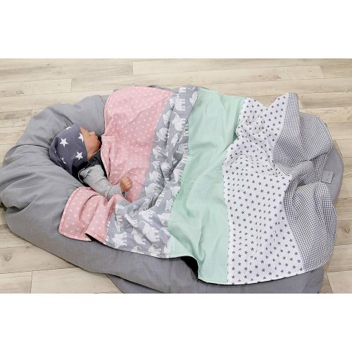  ULLENBOOM Elephant Baby Blanket 27” x 39” - Girls Mint/Pink Color - Star/Checkered Patchwork Design