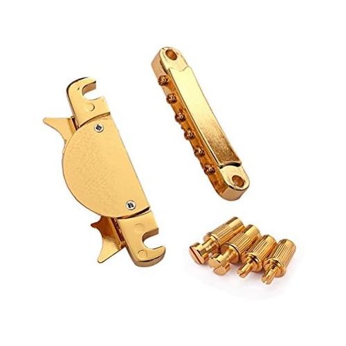  [아마존베스트]Ultnice Replacement Tailpiece Bridge and Saddle Set for Les Paul Style Guitar (Gold)