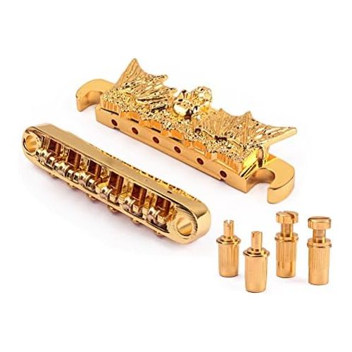  [아마존베스트]Ultnice Replacement Tailpiece Bridge and Saddle Set for Les Paul Style Guitar (Gold)