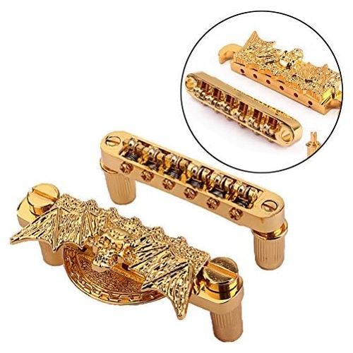  [아마존베스트]Ultnice Replacement Tailpiece Bridge and Saddle Set for Les Paul Style Guitar (Gold)