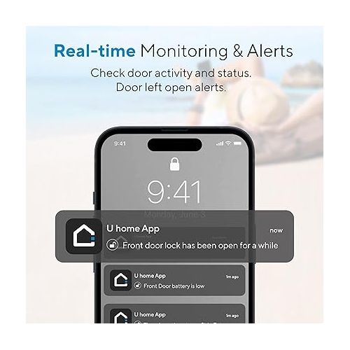  ULTRALOQ Smart Lock U-Bolt WiFi, Built-in WiFi Smart Door Lock with Door Sensor, Keyless Entry Door Lock Deadbolt, WiFi Deadbolt Lock, Voice Control with Alexa Google, App Remote Access, Share Access