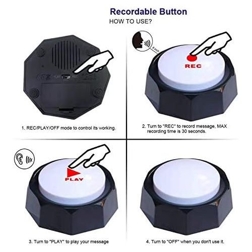  [아마존베스트]U-Likee Recordable Button-Recordable Sound Button - Custom Easy Button-Record Any 30S Message Battery Included (White-Black)