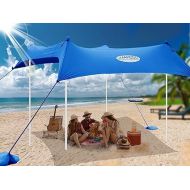 UMARDOO Family Beach Tent Canopy Sun Shade Portable 10×10FT, Large Wind Resistance Beach Sun Shelter Easy Setup with Packable Carry Bag for Outdoor Travel UPF 50+ (Blue)