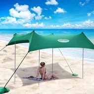 UMARDOO Family Beach Tent with 4 Aluminum Poles, Pop Up Beach Sunshade with Carrying Bag (Green, 7X7 FT)