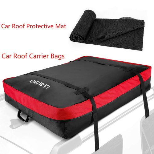  UMJWYJ Car Roof Box Waterproof Cargo Bag,420D Nylon Strong Car Roof Bag - 100% Waterproof Roof Top Cargo Bag No Rack Needed + Non Slip Roof Mat & Storage Bag, for Any Car Van or SU