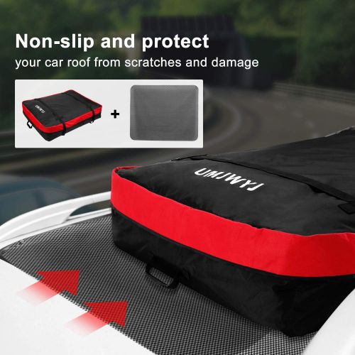  UMJWYJ Car Roof Box Waterproof Cargo Bag,420D Nylon Strong Car Roof Bag - 100% Waterproof Roof Top Cargo Bag No Rack Needed + Non Slip Roof Mat & Storage Bag, for Any Car Van or SU