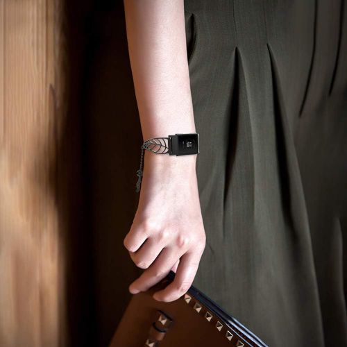  [아마존베스트]UMTELE Band Compatible with Fitbit Charge 3 Leaf Shape Stainless Steel Bracelet Women Replacement Band with Full Cover Screen Protector Case for Fitbit Charge 3 & Charge 3 SE