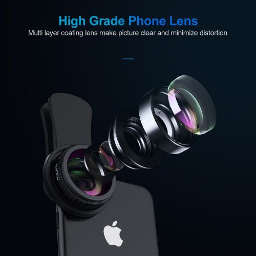  UMTELE Phone Camera Lens, 0.4X Wide Angle Lens + 12X Macro Lens & 235° Fisheye Lens + 15X Macro Lens, Clip on Cell Phone Camera Lens for iPhone 8 7 6s 6Plus, Samsung Smartphones & Tablet