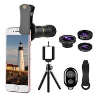Cell Phone Camera Lens, 4 in 1 Phone Camera Lens, UMTELE 12X Telephoto Lens + Fisheye Lens + Wide Angle Lens + Macro Lens with Remote Shutter