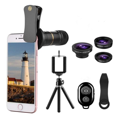  Cell Phone Camera Lens, 4 in 1 Phone Camera Lens, UMTELE 12X Telephoto Lens + Fisheye Lens + Wide Angle Lens + Macro Lens with Remote Shutter