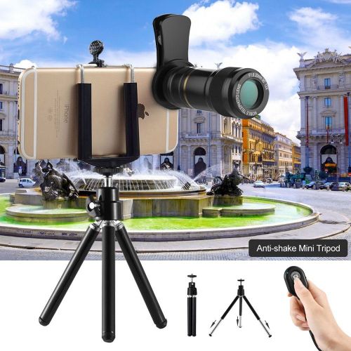  Cell Phone Camera Lens, 4 in 1 Phone Camera Lens, UMTELE 12X Telephoto Lens + Fisheye Lens + Wide Angle Lens + Macro Lens with Remote Shutter