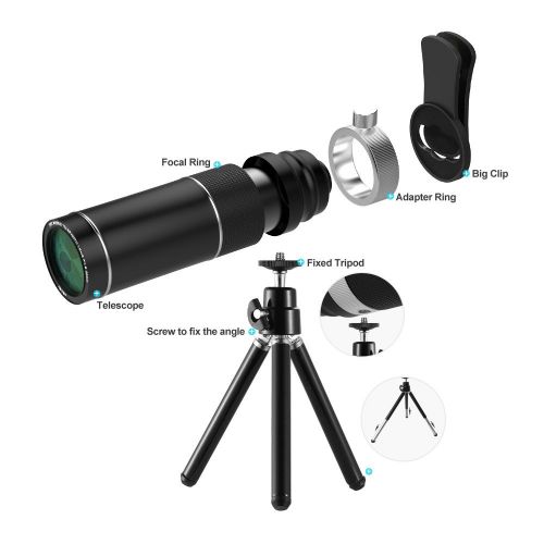  Cell Phone Camera Lens, UMTELE Phone Lens Kit, 20X Telephoto Lens with 180° Fisheye Lens + Mini Tripod for iPhone 876s6Plus5, Samsung Galaxy, Android and Most Smartphones