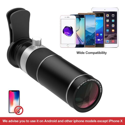  Cell Phone Camera Lens, UMTELE Phone Lens Kit, 20X Telephoto Lens with 180° Fisheye Lens + Mini Tripod for iPhone 876s6Plus5, Samsung Galaxy, Android and Most Smartphones