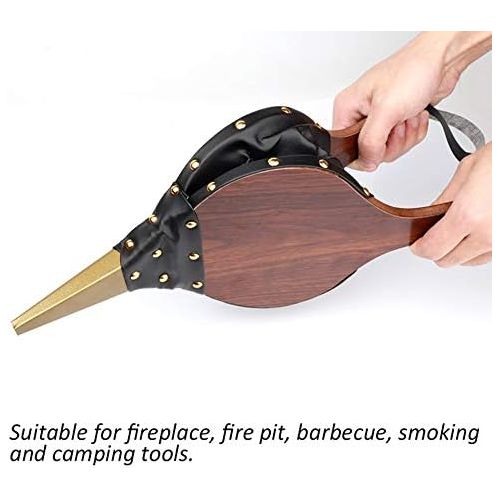  UNAOIWN Fireplace Bellows Large 15.5”x *6.7” Indoor Brown Wood Air Blower for Barbecue, Camping BBQ Grill Chimney Outdoor with Hanging Strap Cast Nozzle (15.5”*6.7”)