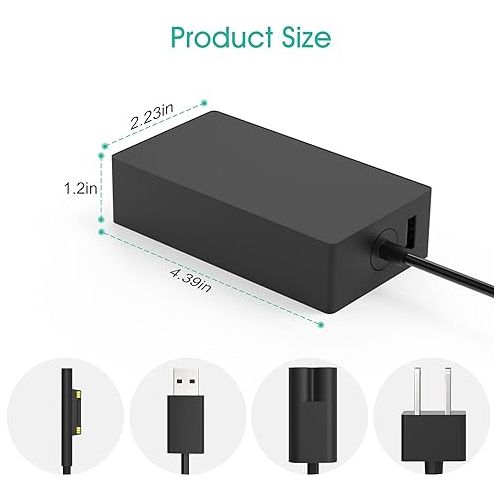  Microsoft Laptop Charger，Surface Book 3 Charger New 127W 15V 8A AC Power Supply Adapter Compatible with Surface Pro X 7 6 5 4 3, Surface Book 3 2 1, Surface Laptop 4 3 2 1 and Surface Go Power Cord